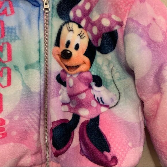 DISNEY JR MINNIE Coat Jacket Size 5 Pink Fuzzy Warm Lining Hood Full Zip. - Picture 5 of 8